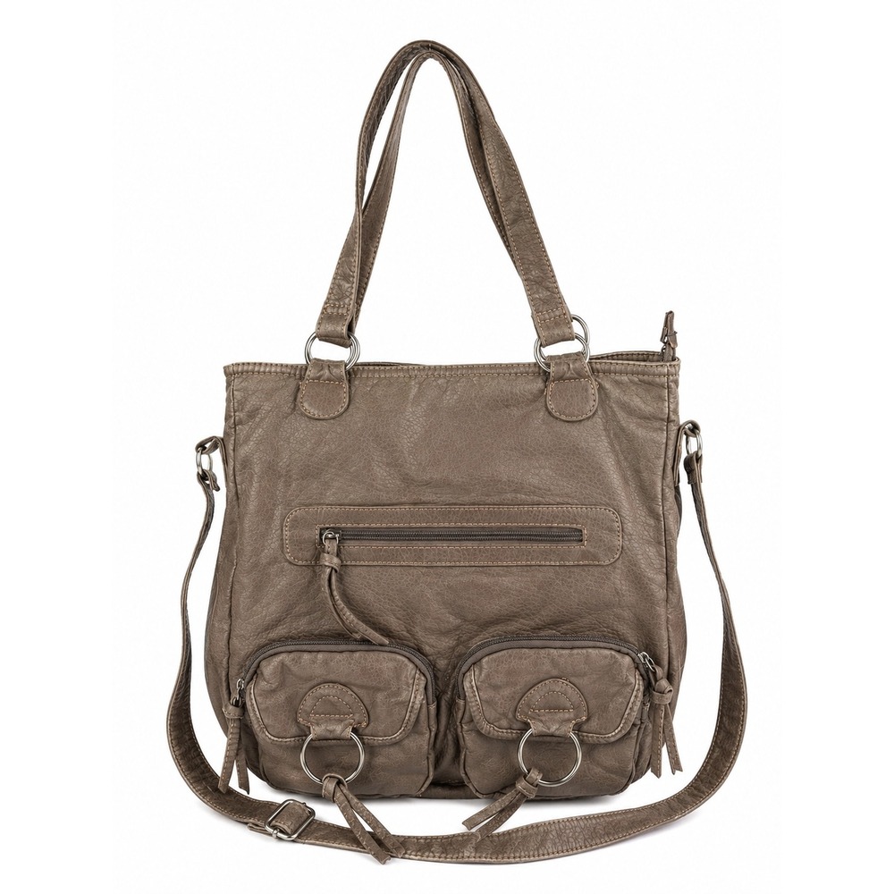 Arizona Jeans Vintage Y2K Gray Leather Boho Grunge Multi Pocket Crossbody Bag